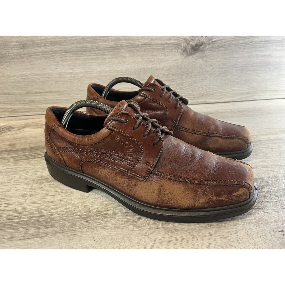 Ecco Helsinki Mens Size EU 42 US 9 Brown Leather Bike Toe Oxfords‎ Dress Shoes